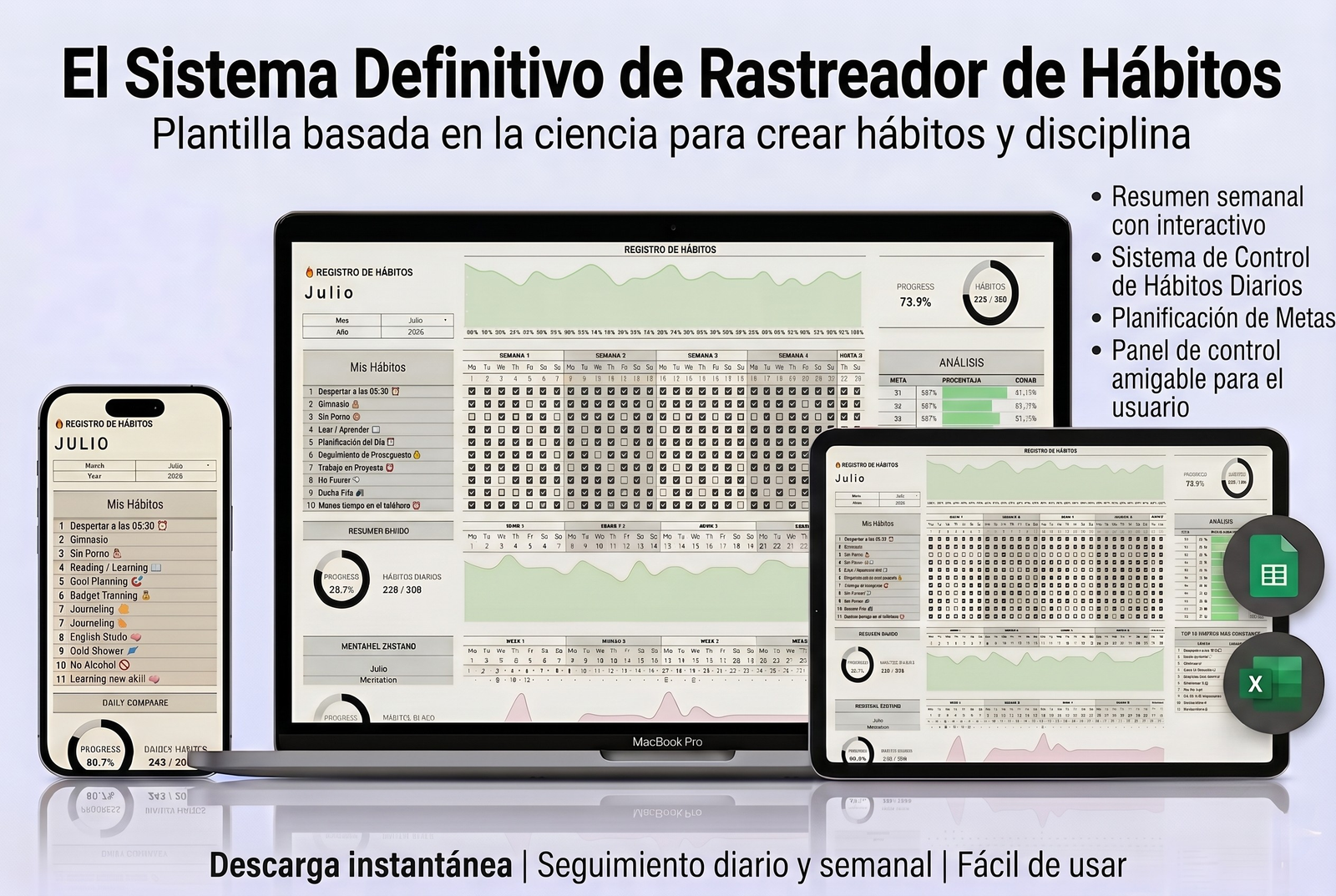 Rastreador de Hábitos para Excel & Google Sheets